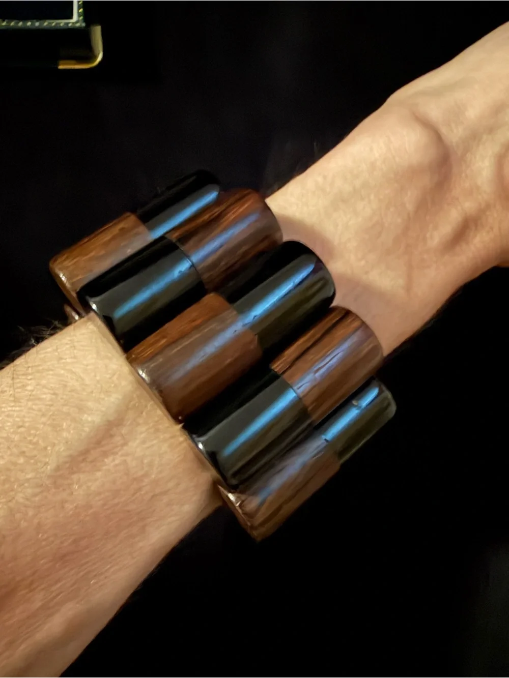 New Hand Crafted Black & Brown Chunky Wood Bracelet. Wood is In 💕